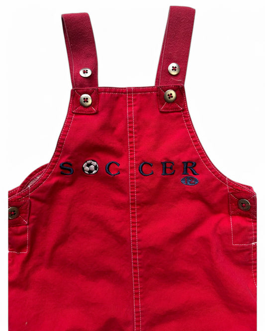 red cotton 'soccer' short toddler dungarees