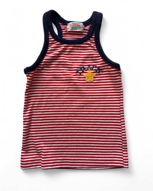 Vintage red and white striped cotton track vest