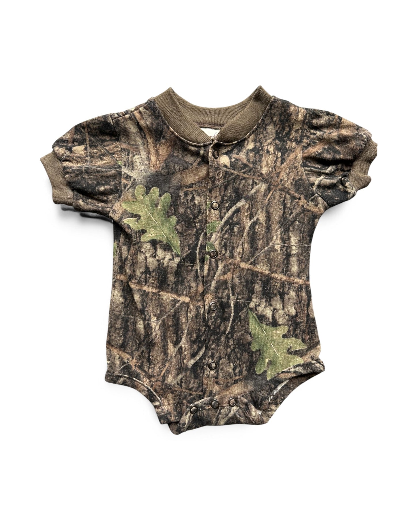 Vintage Haney real tree camo print baby onesie