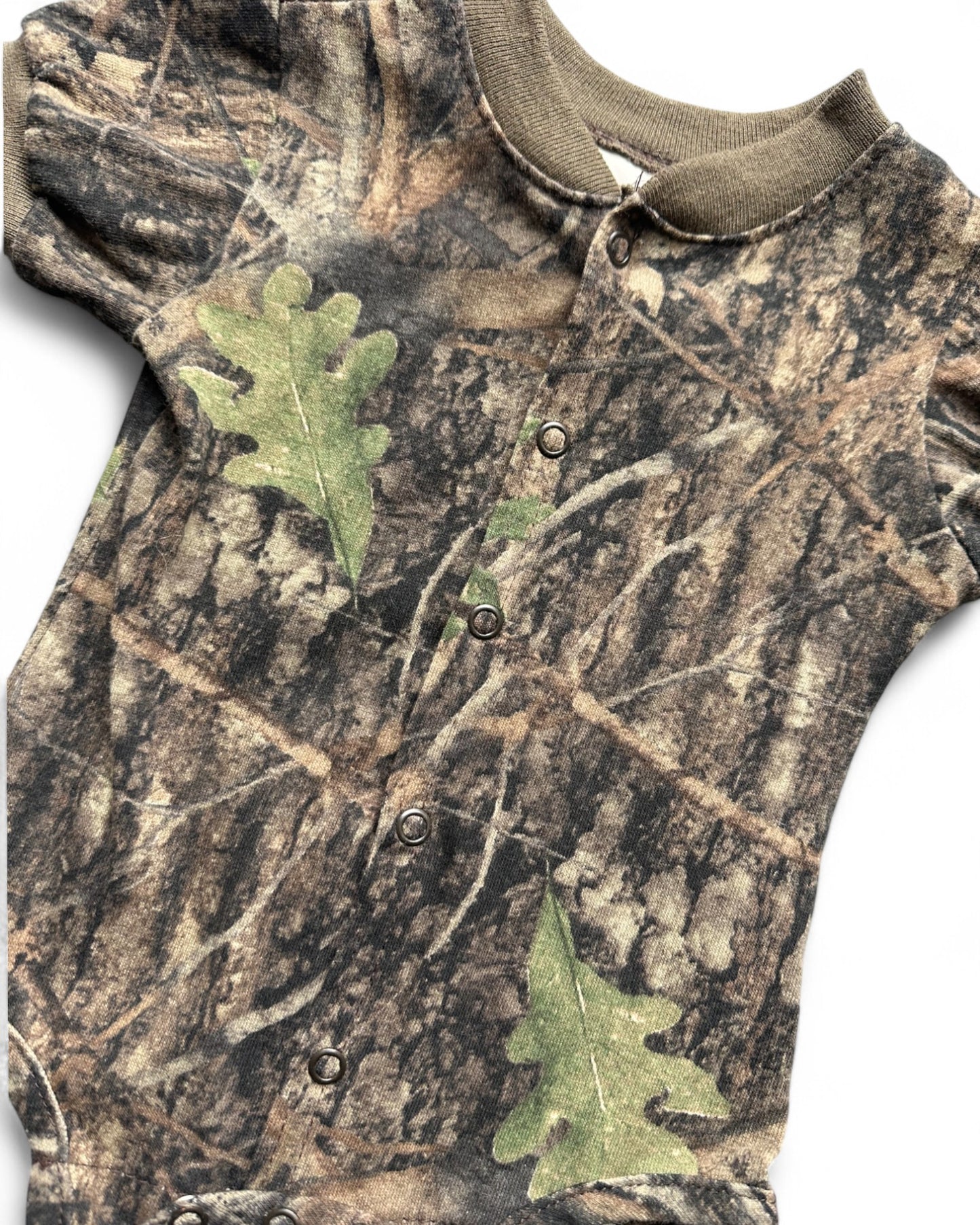 Vintage Haney real tree camo print baby onesie