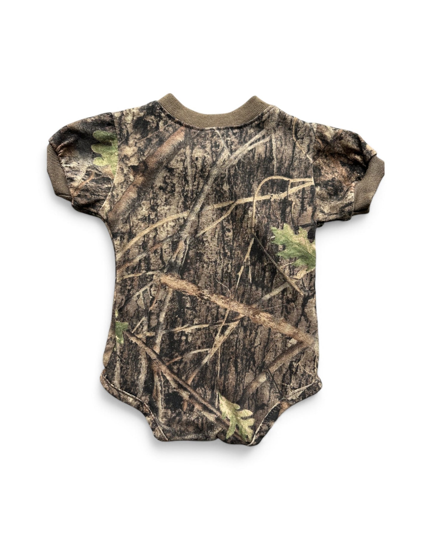Vintage Haney real tree camo print baby onesie