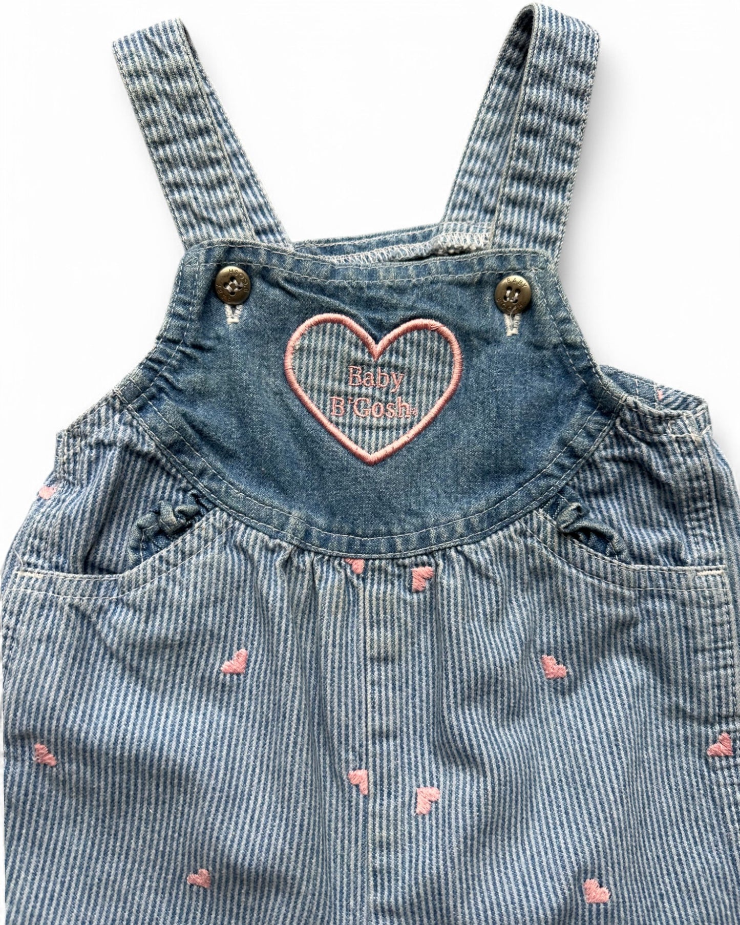 Baby B'Gosh vintage 90's heart embroidered striped baby denim dungarees