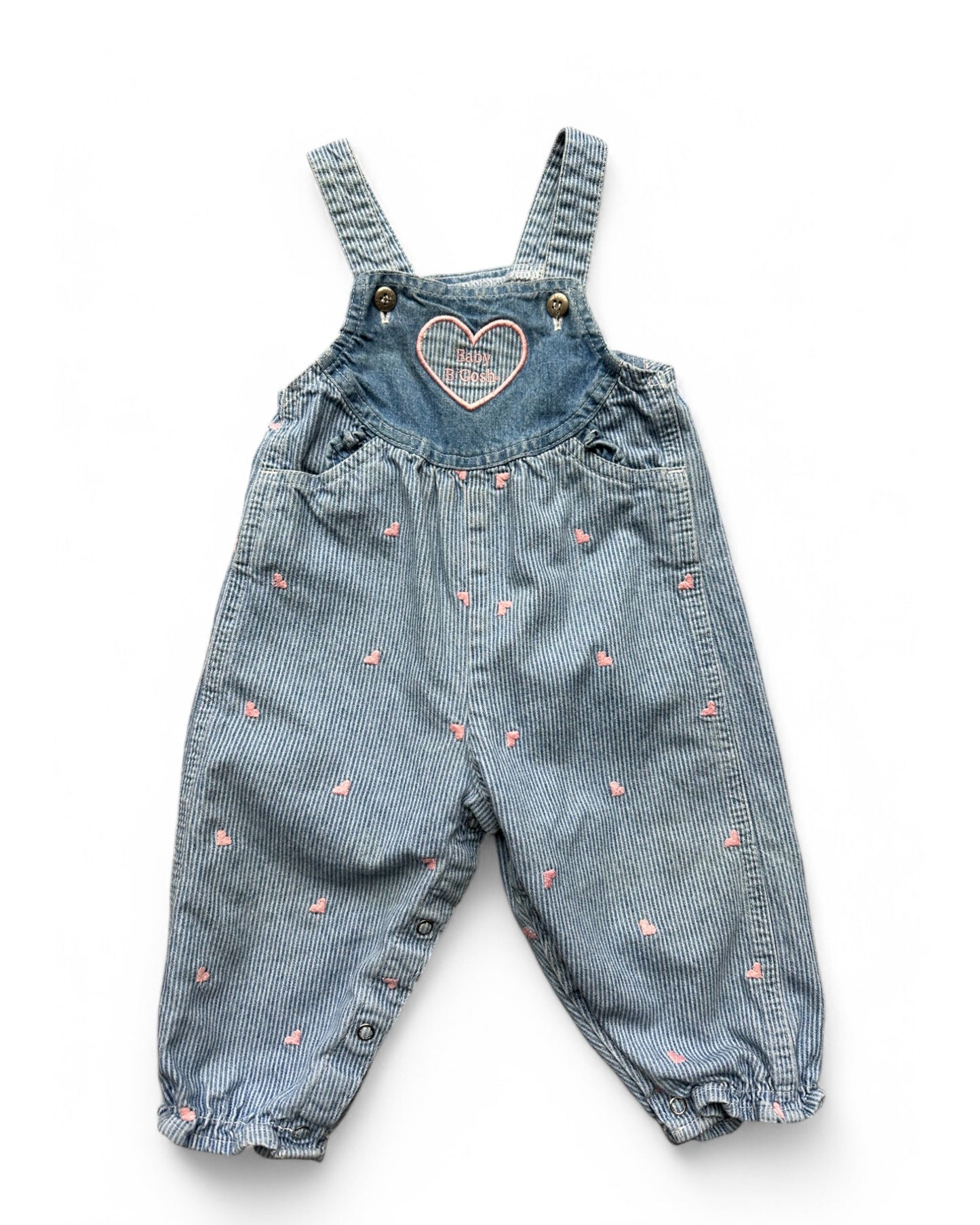 Baby B'Gosh vintage 90's heart embroidered striped baby denim dungarees
