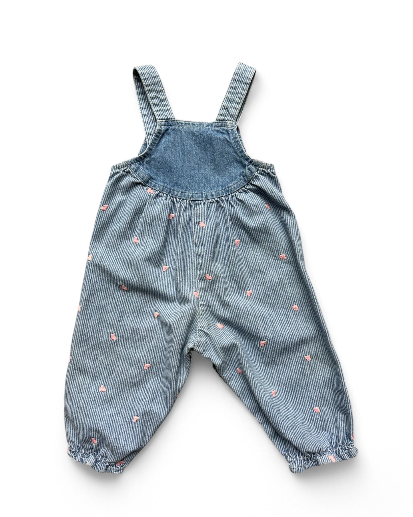 Baby B'Gosh vintage 90's heart embroidered striped baby denim dungarees