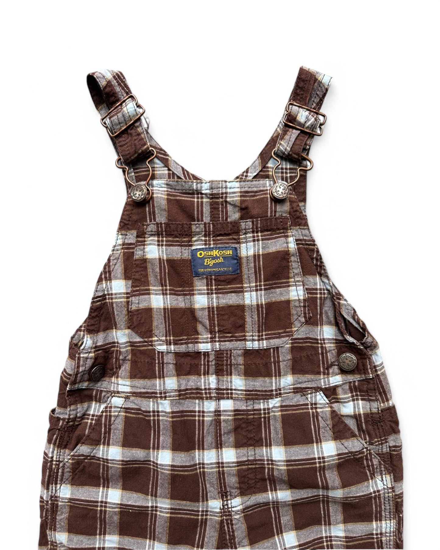 OshKosh B'Gosh checked brown short toddler dungarees