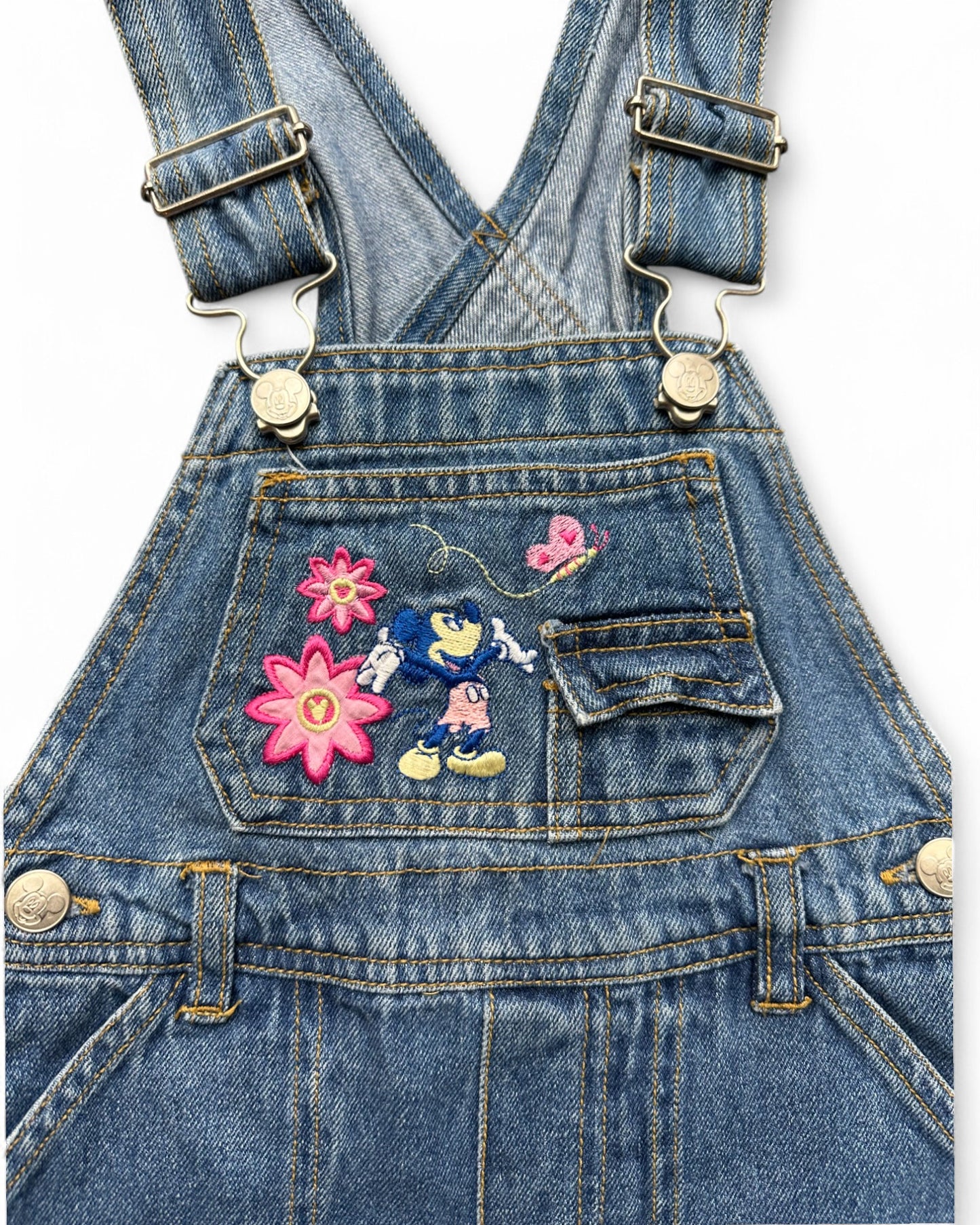 Vintage 90's MIckey & Co Minnie Mouse embroidered denim short dungarees