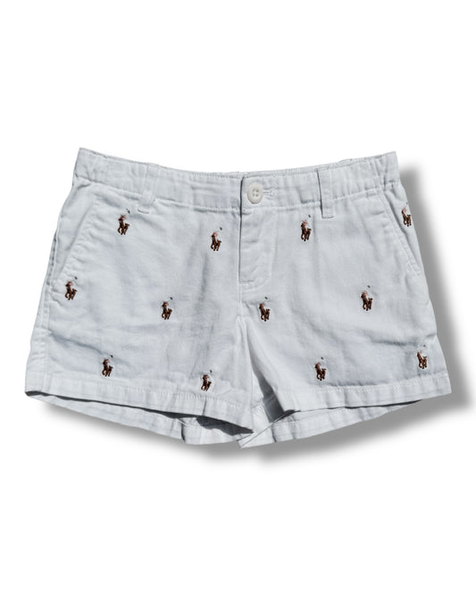 Polo Ralph Lauren white cotton girls short with all over polo embroidery