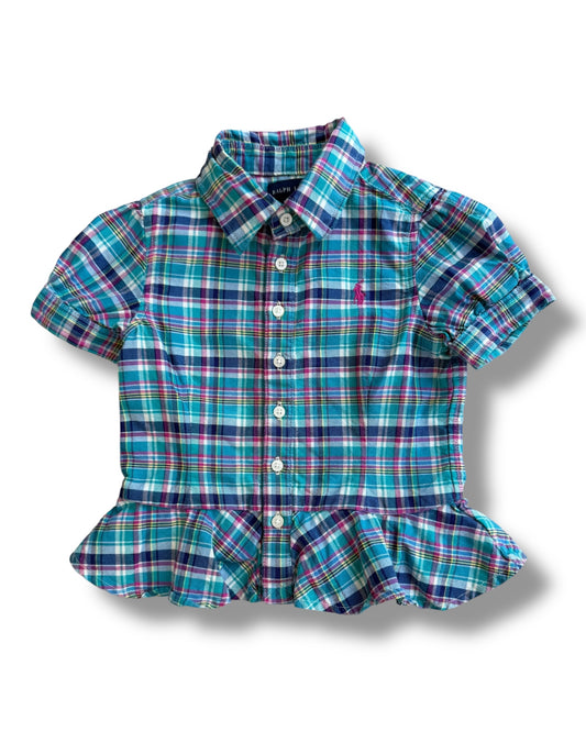 Ralph Lauren checked ruffle trim short sleeved toddler shirt