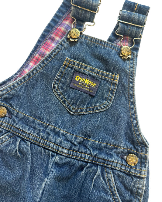 Vintage Oshkosh dark wash plaid lined dungarees