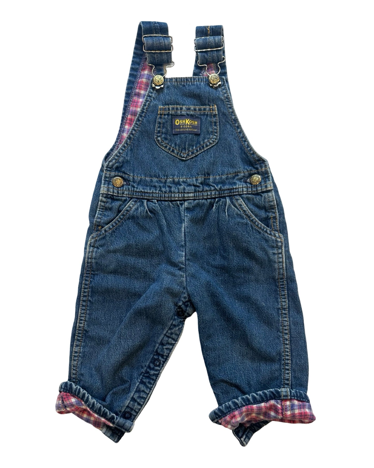 Vintage Oshkosh dark wash plaid lined dungarees