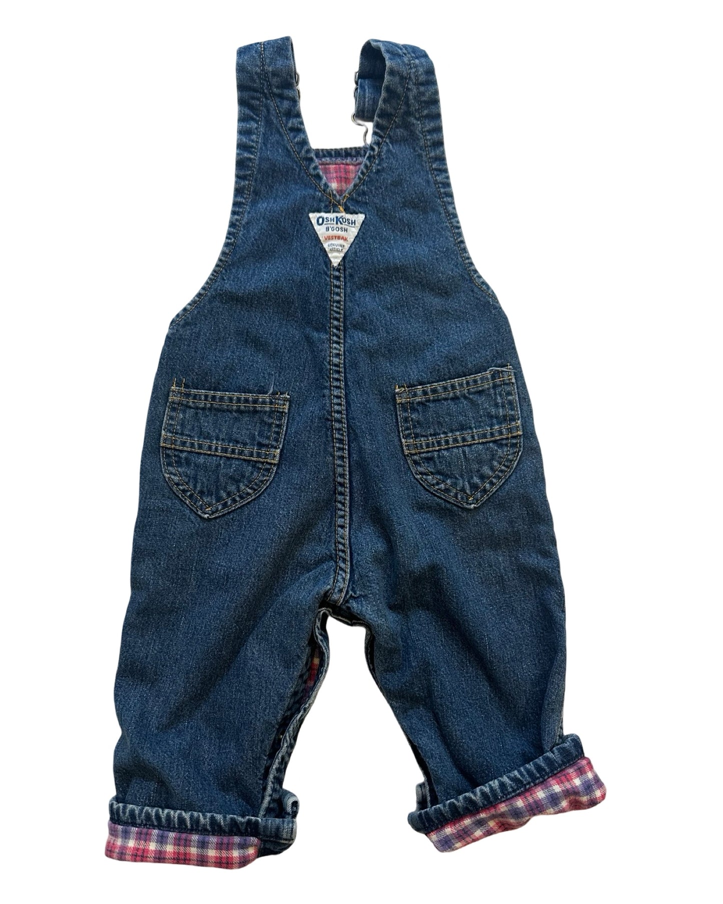 Vintage Oshkosh dark wash plaid lined dungarees