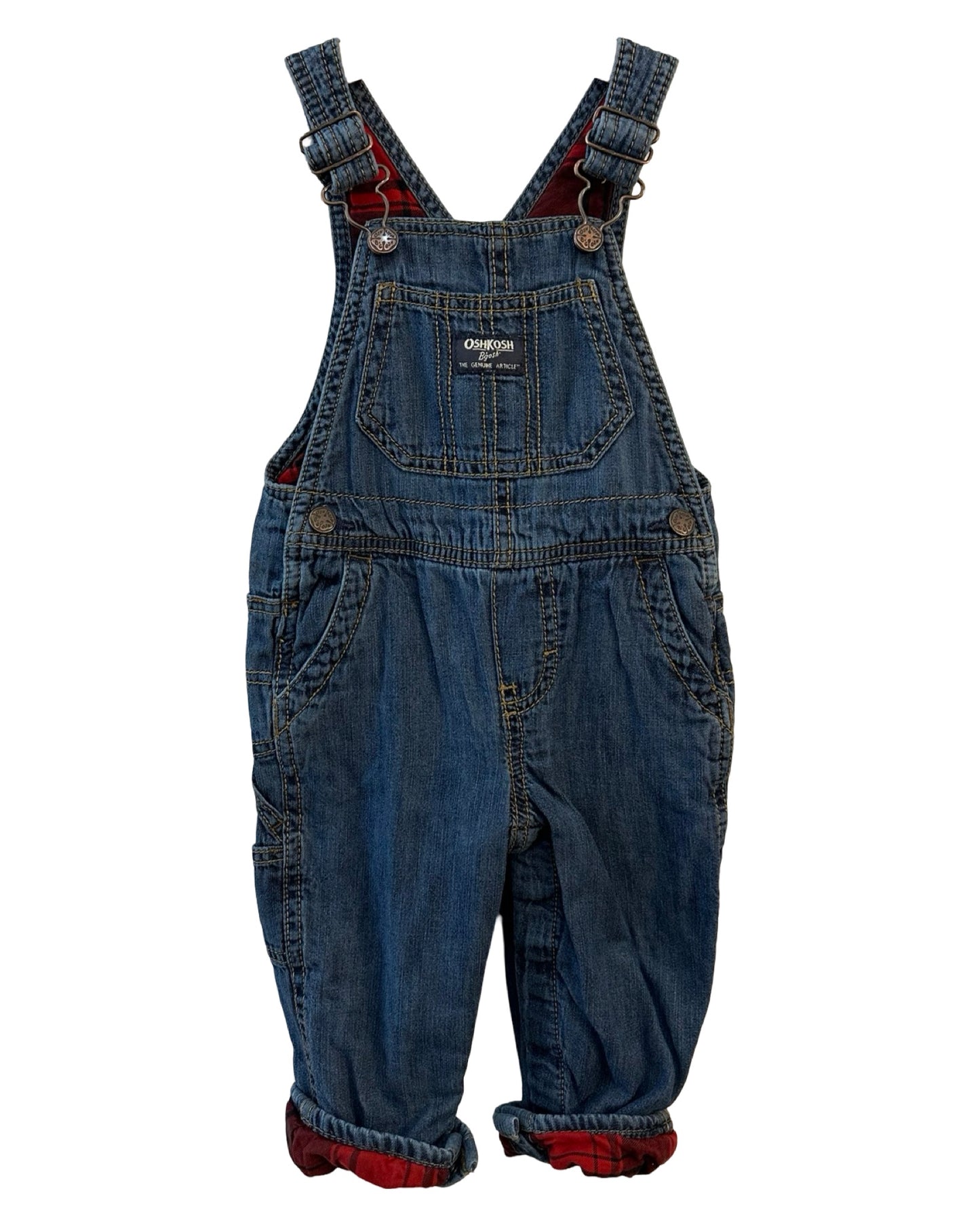 Oshkosh carpenter style mid wash dungarees with checked lining