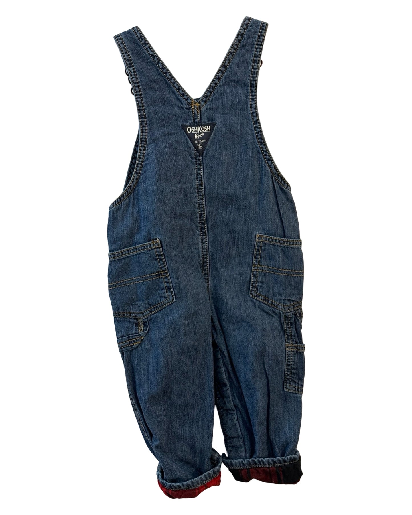Oshkosh carpenter style mid wash dungarees with checked lining