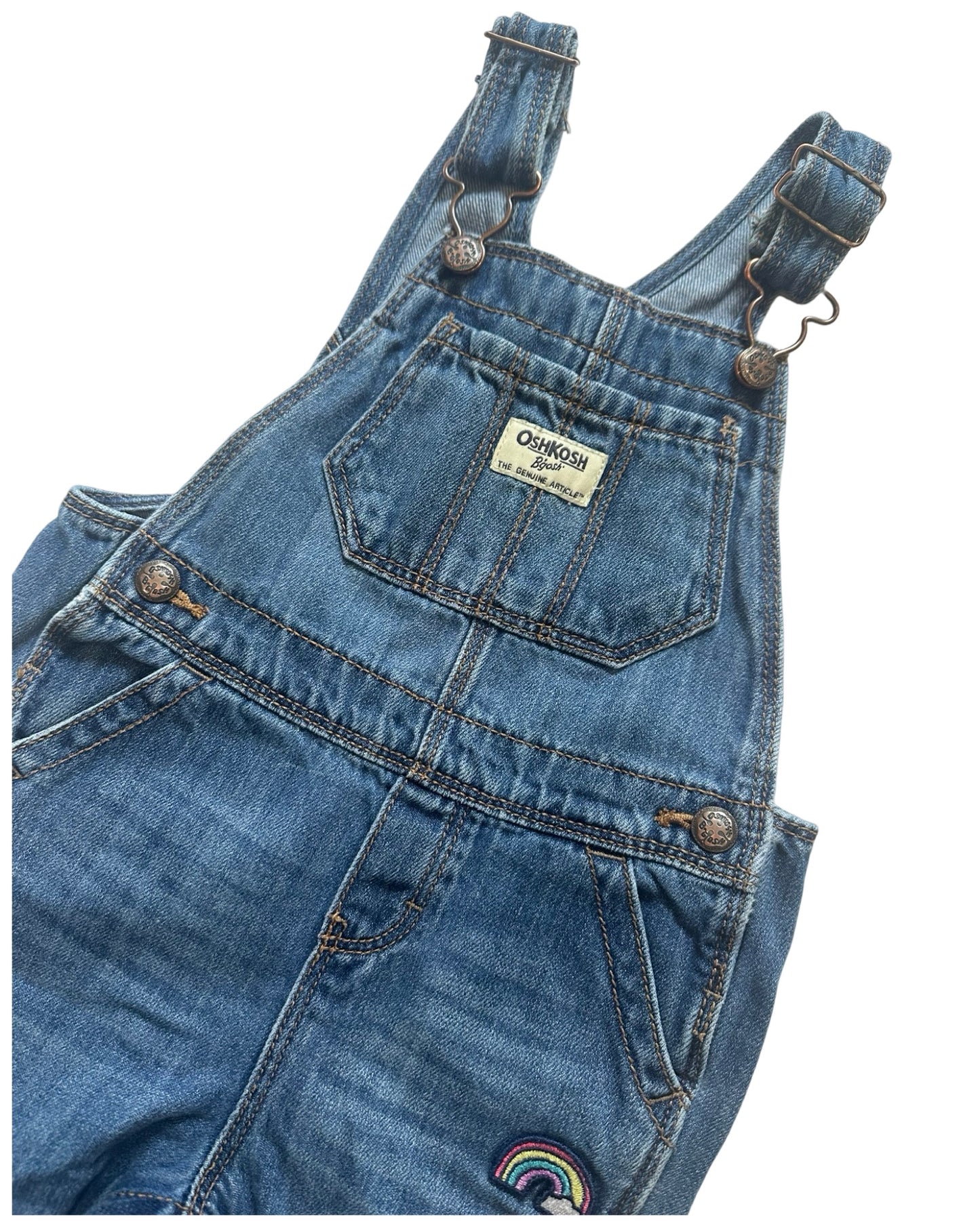 Oshkosh mid wash dungarees with patch embroidery