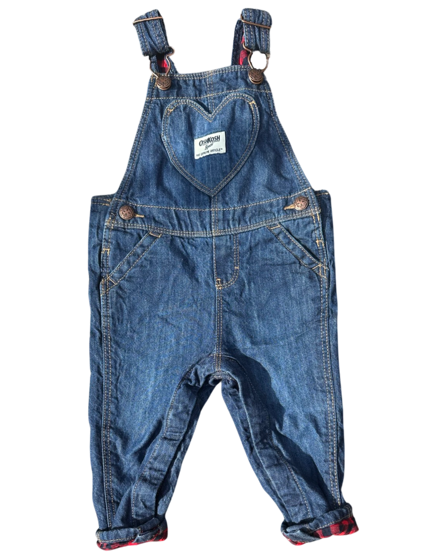 Oshkosh dark wash tartan lined dungarees