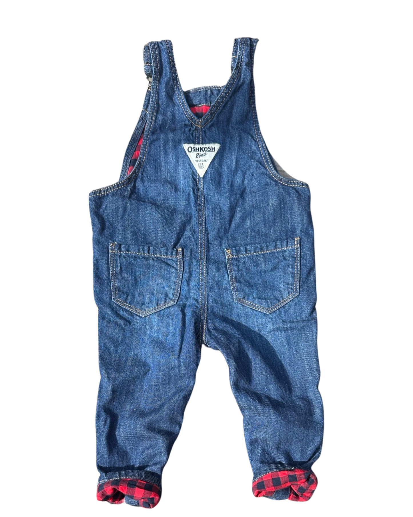 Oshkosh dark wash tartan lined dungarees