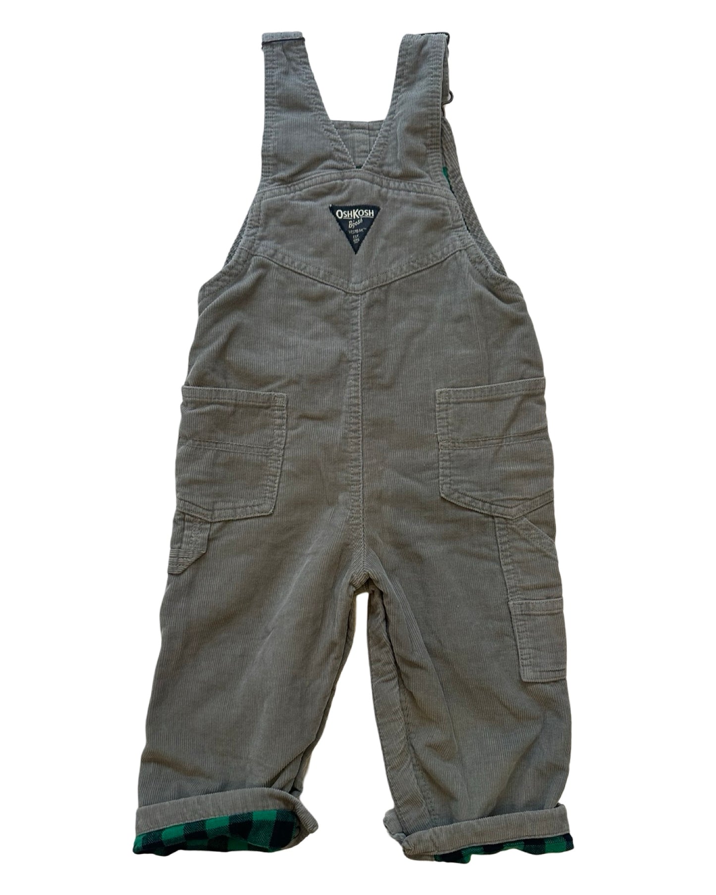 Oshkosh grey cord dungarees with checked lining