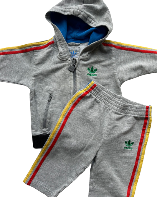 Vintage Adidas grey jersey tracksuit with colour trim (6-9mths)
