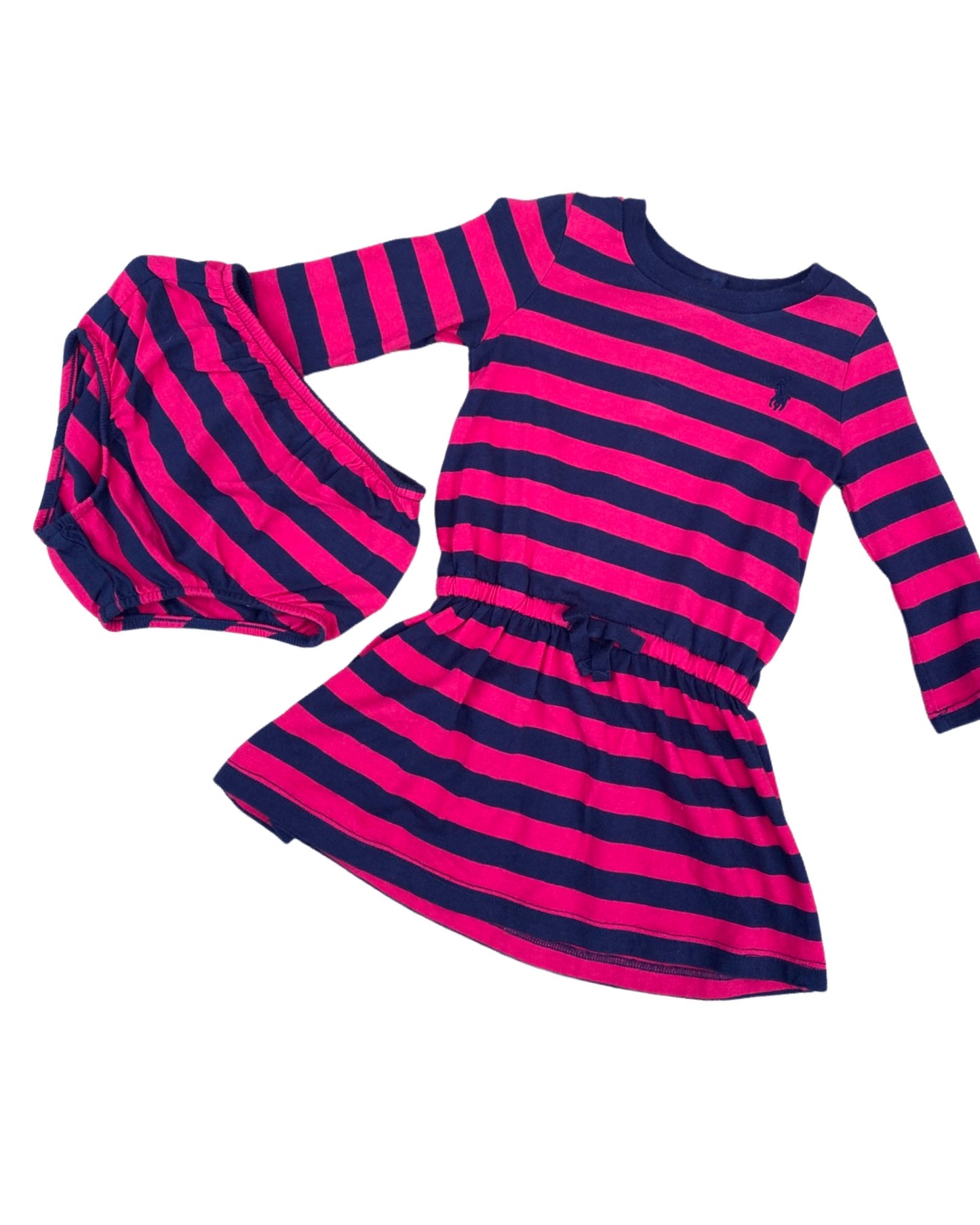 Ralph Lauren striped navy/pink jersey dress with matching nappy cover