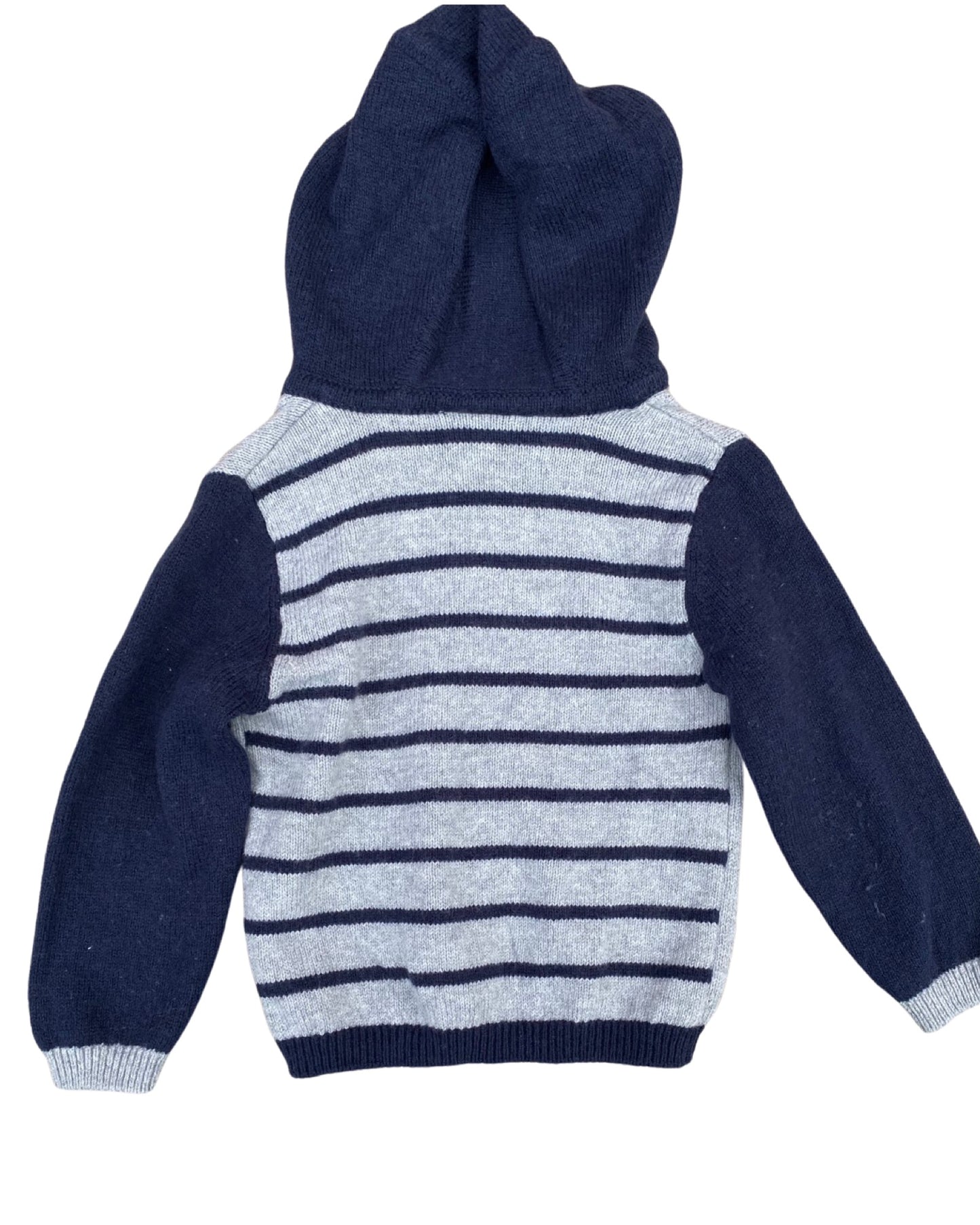 The Little White Company grey/navy hooded knitted jumper (6-9mths)