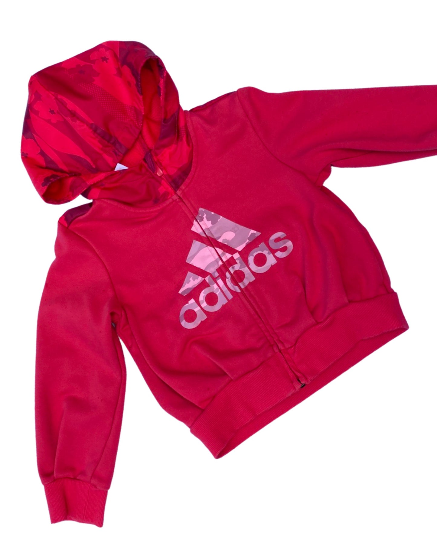 Vintage Adidas zip up track top with camo effect hood (5-6yrs)