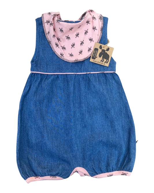 Urban Elk denim romper with detachable dribble bib (6-9mths)