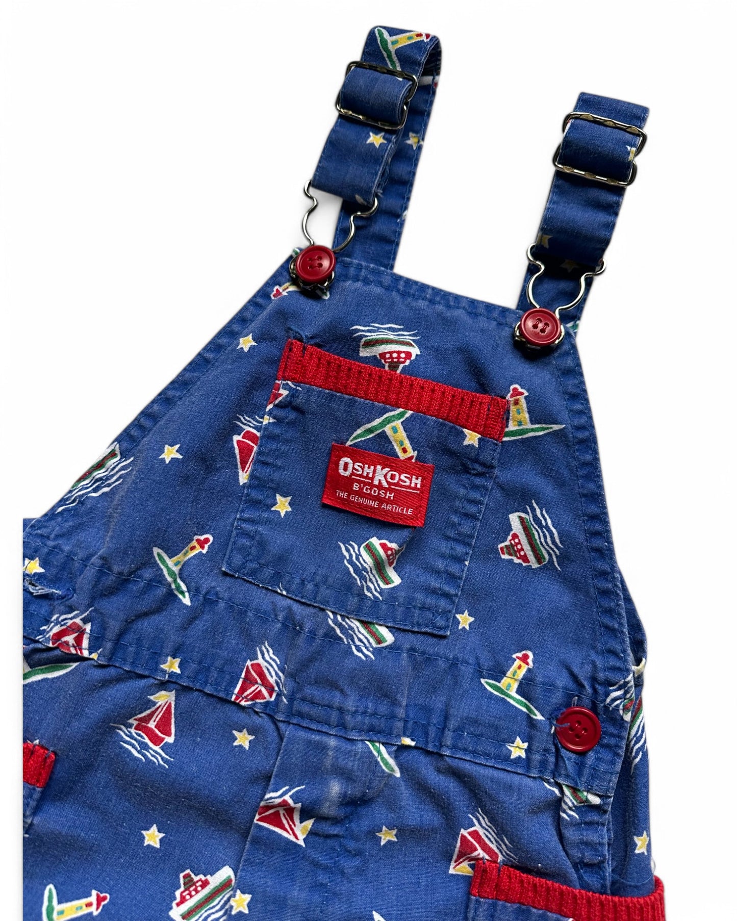 Oshkosh vintage boat print short dungarees