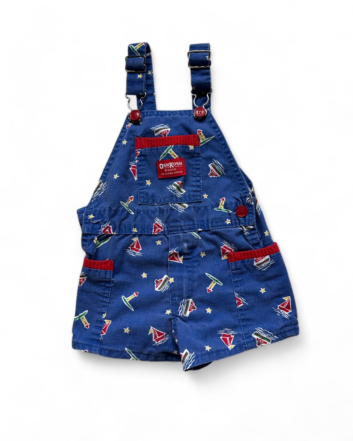 Oshkosh vintage boat print short dungarees