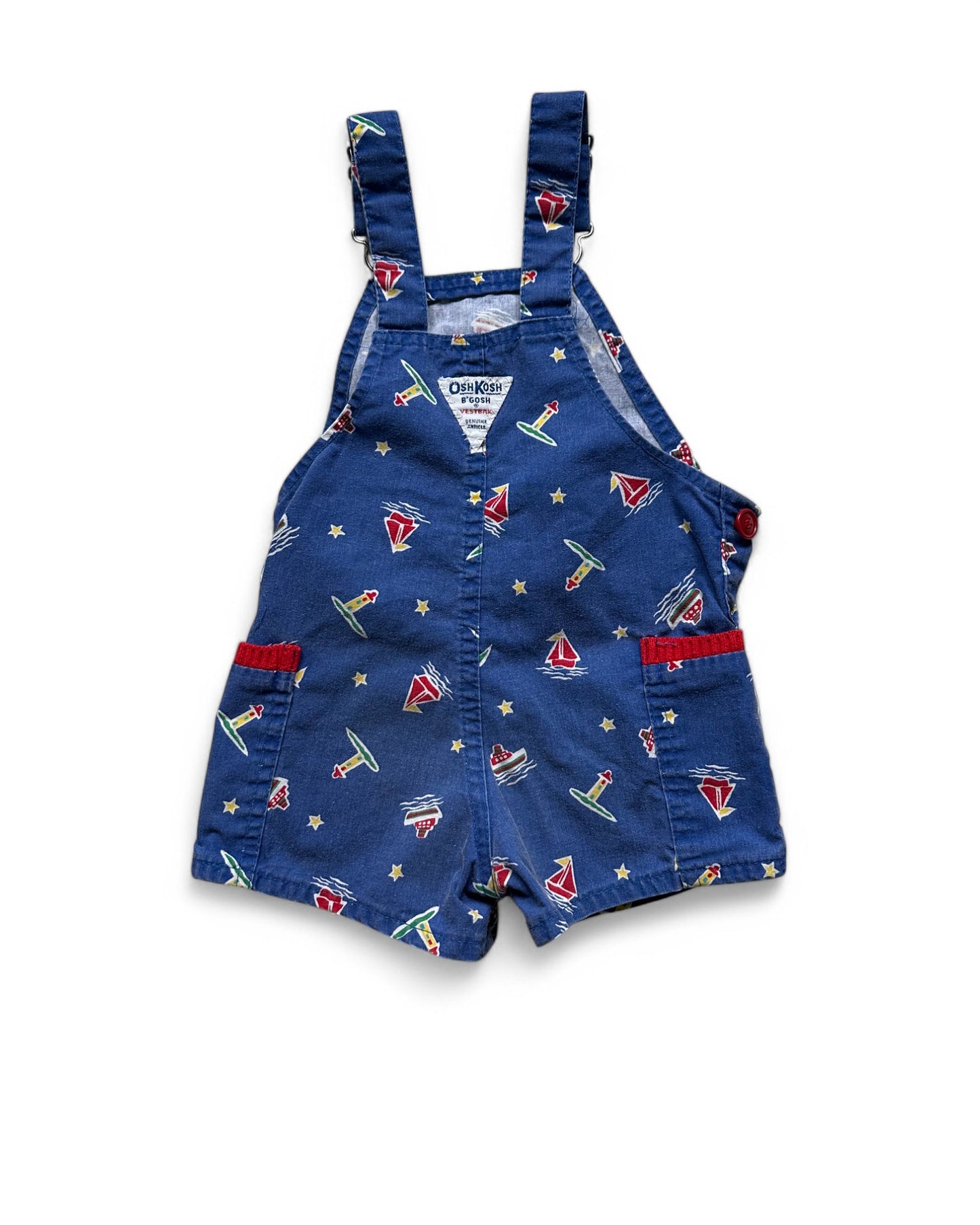 Oshkosh vintage boat print short dungarees