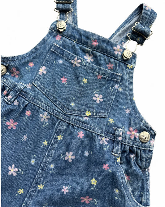 Vintage 90's floral print short toddler denim dungarees