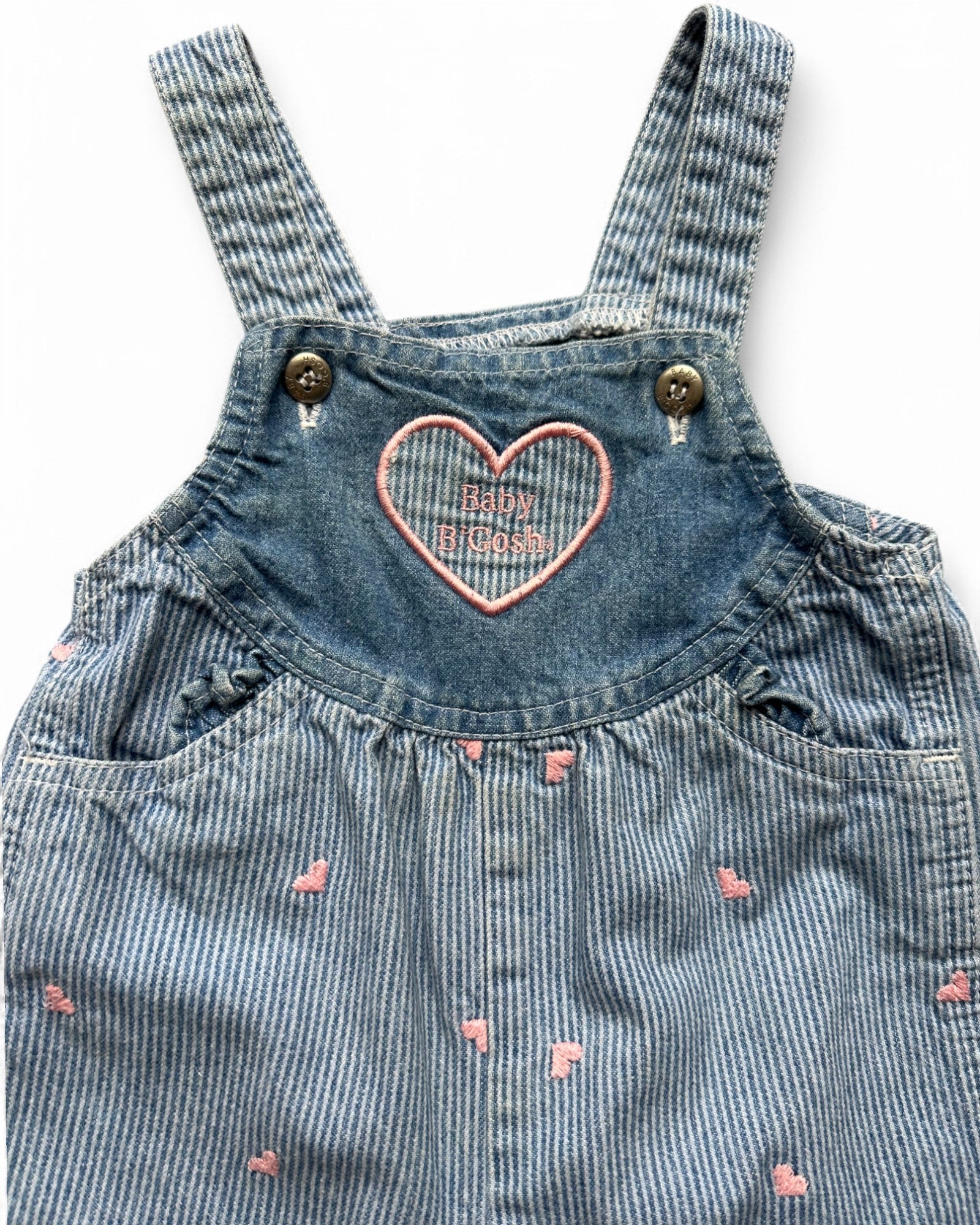 Baby B'Gosh vintage 90's heart embroidered striped baby denim dungarees