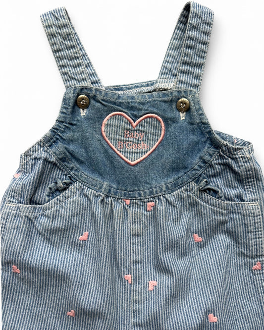 Baby B'Gosh vintage 90's heart embroidered striped baby denim dungarees