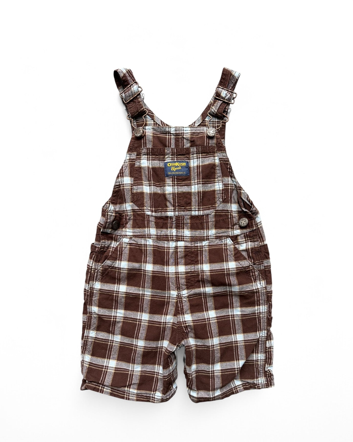 OshKosh B'Gosh checked brown short toddler dungarees