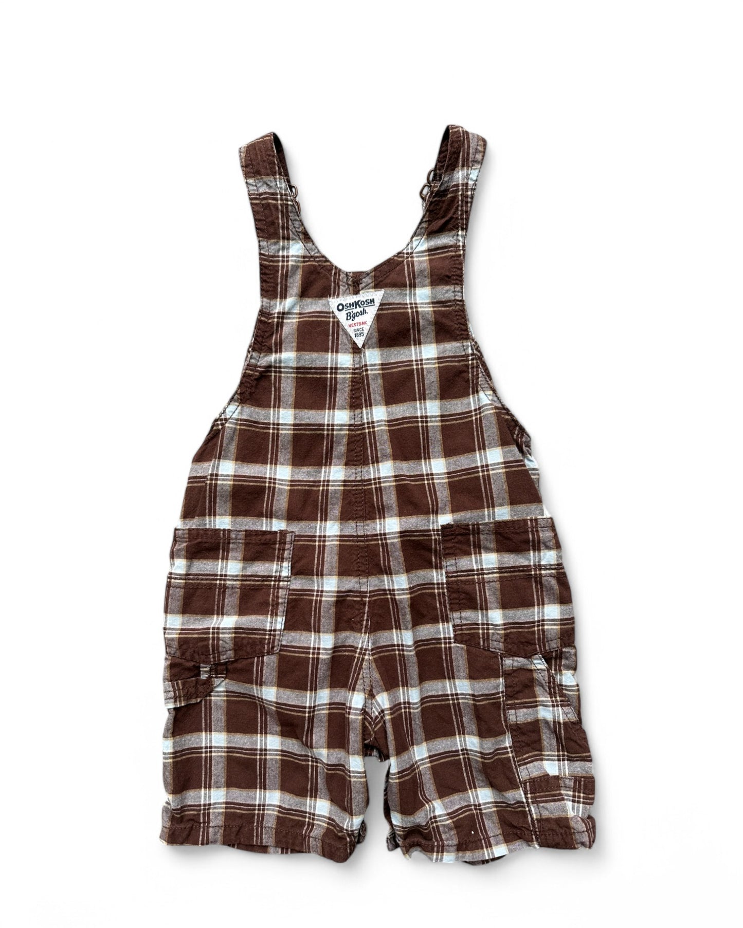 OshKosh B'Gosh checked brown short toddler dungarees