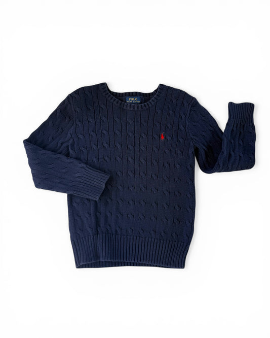 Polo Ralph Lauren Kids Cotton Cable-Knit Polo Pony Sweater in navy