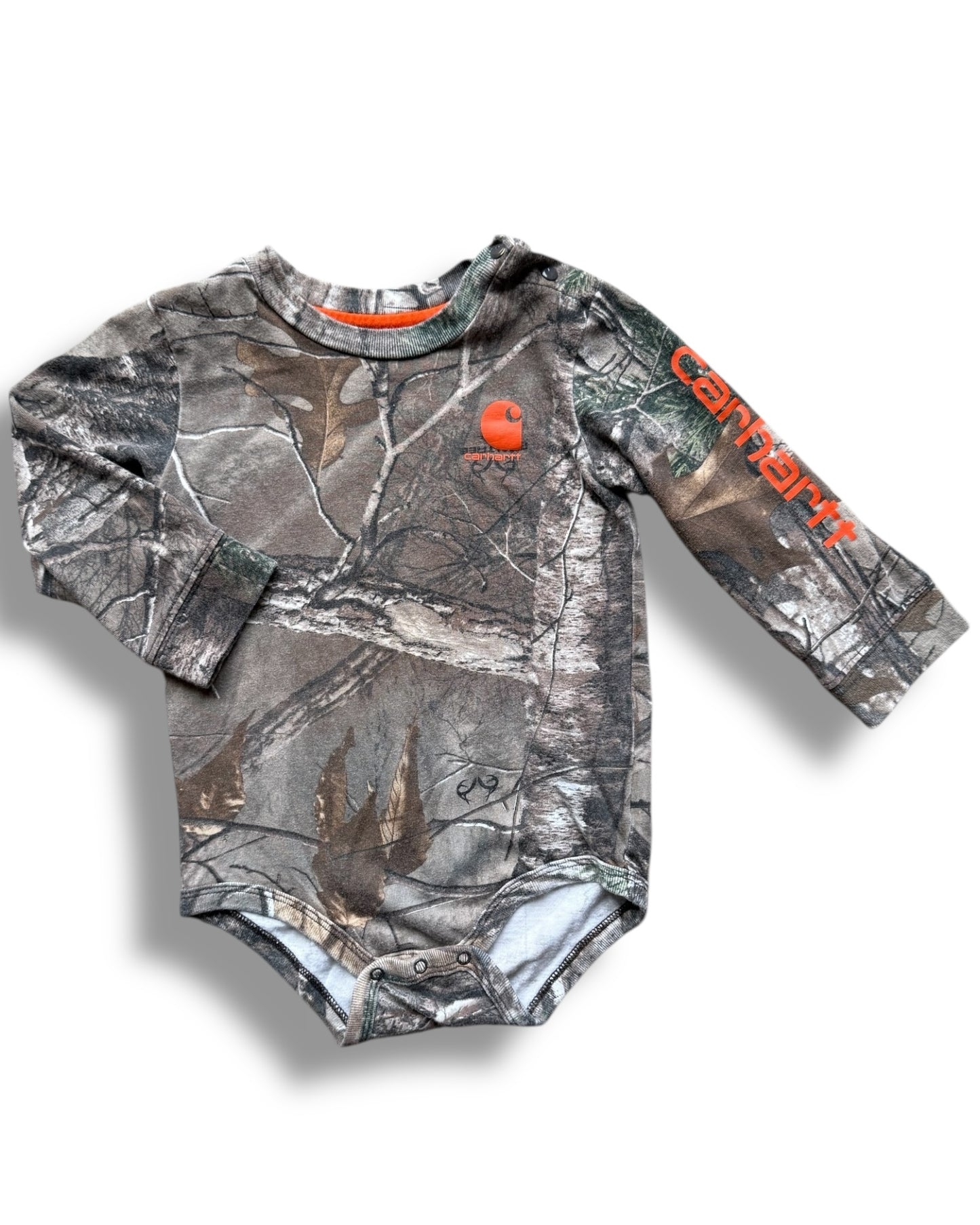 Carhartt baby real tree camo print long sleeve bodysuit