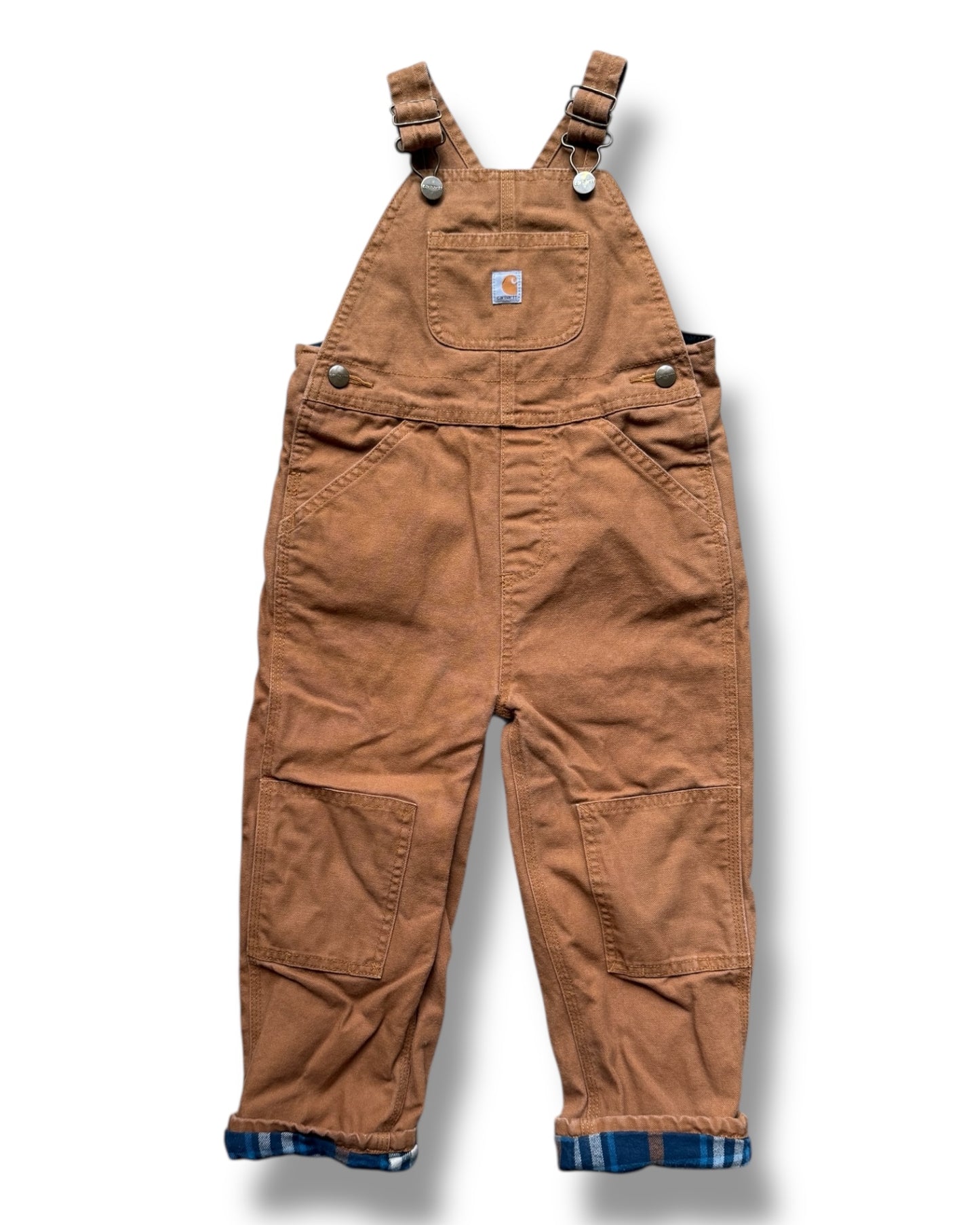 Carhartt kids dungarees in tan with checked lining