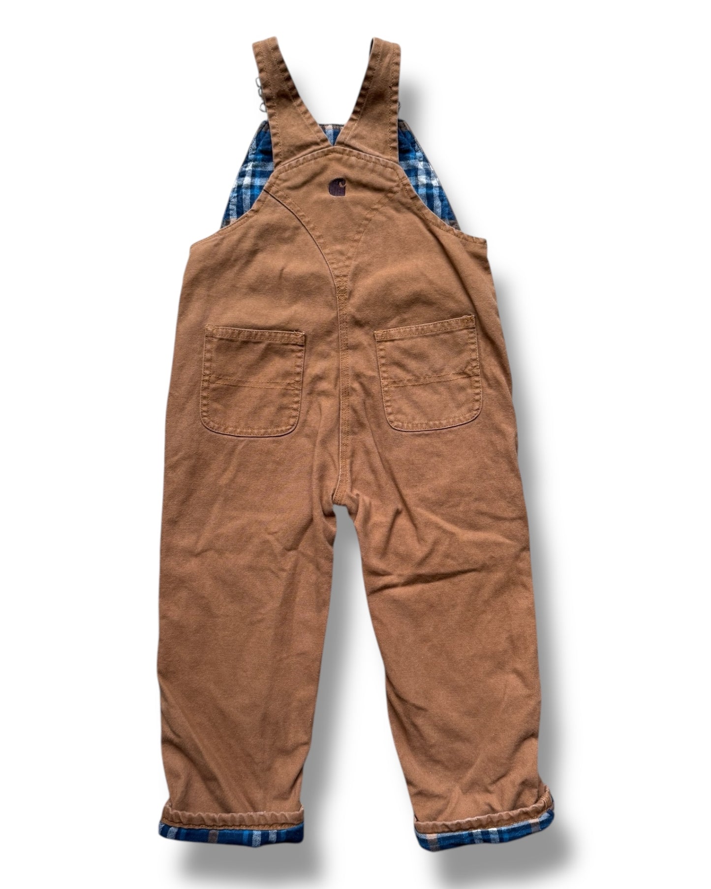 Carhartt kids dungarees in tan with checked lining