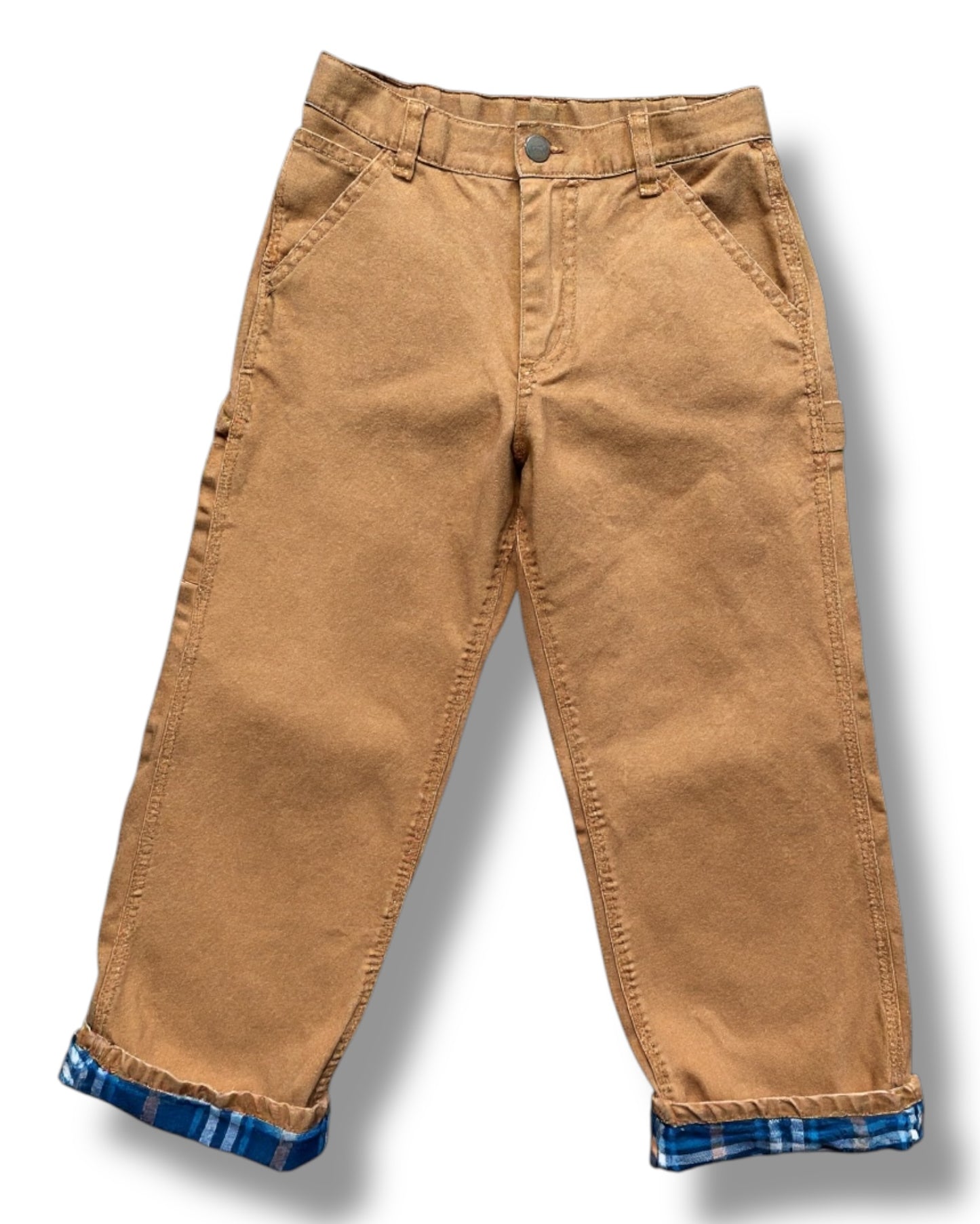 Carhartt carpenter jeans in tan with checked lining