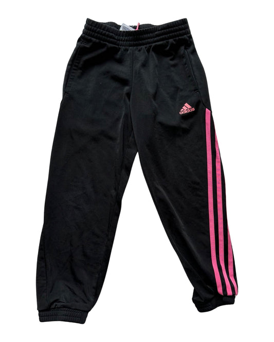 Adidas 3 stripe joggers in black/pink (5-6yrs)