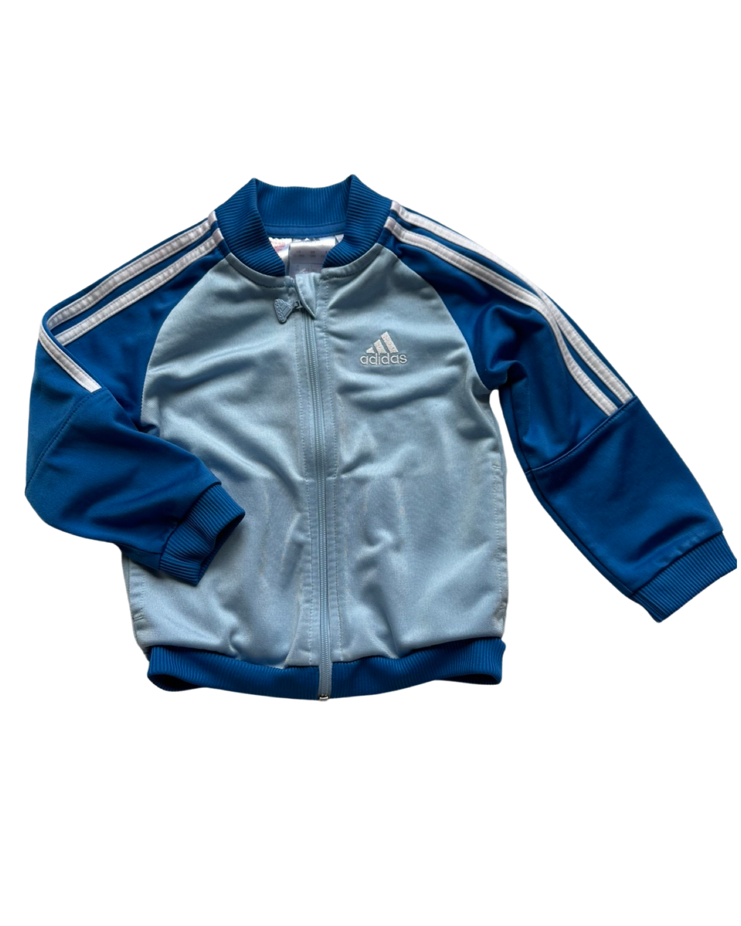 Adidas classic 3 stripe track jacket in light blue (12-18mths)