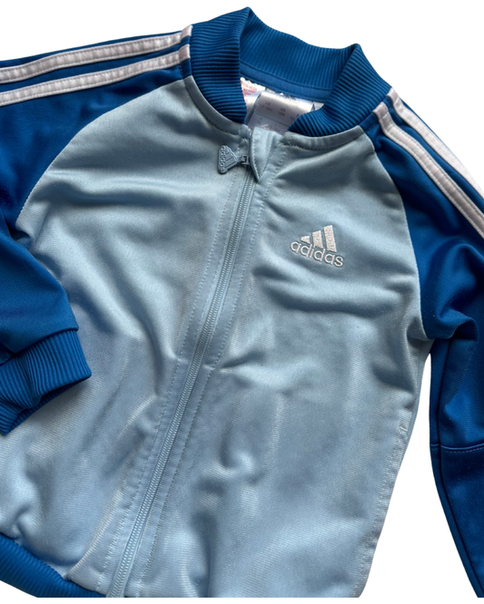 Adidas classic 3 stripe track jacket in light blue (12-18mths)