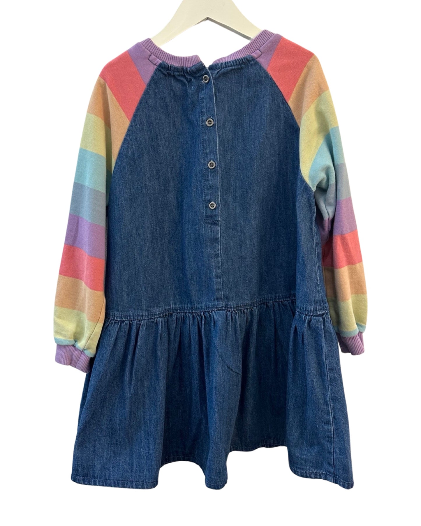 Next denim/jersey mix rainbow dress (5-6yrs)