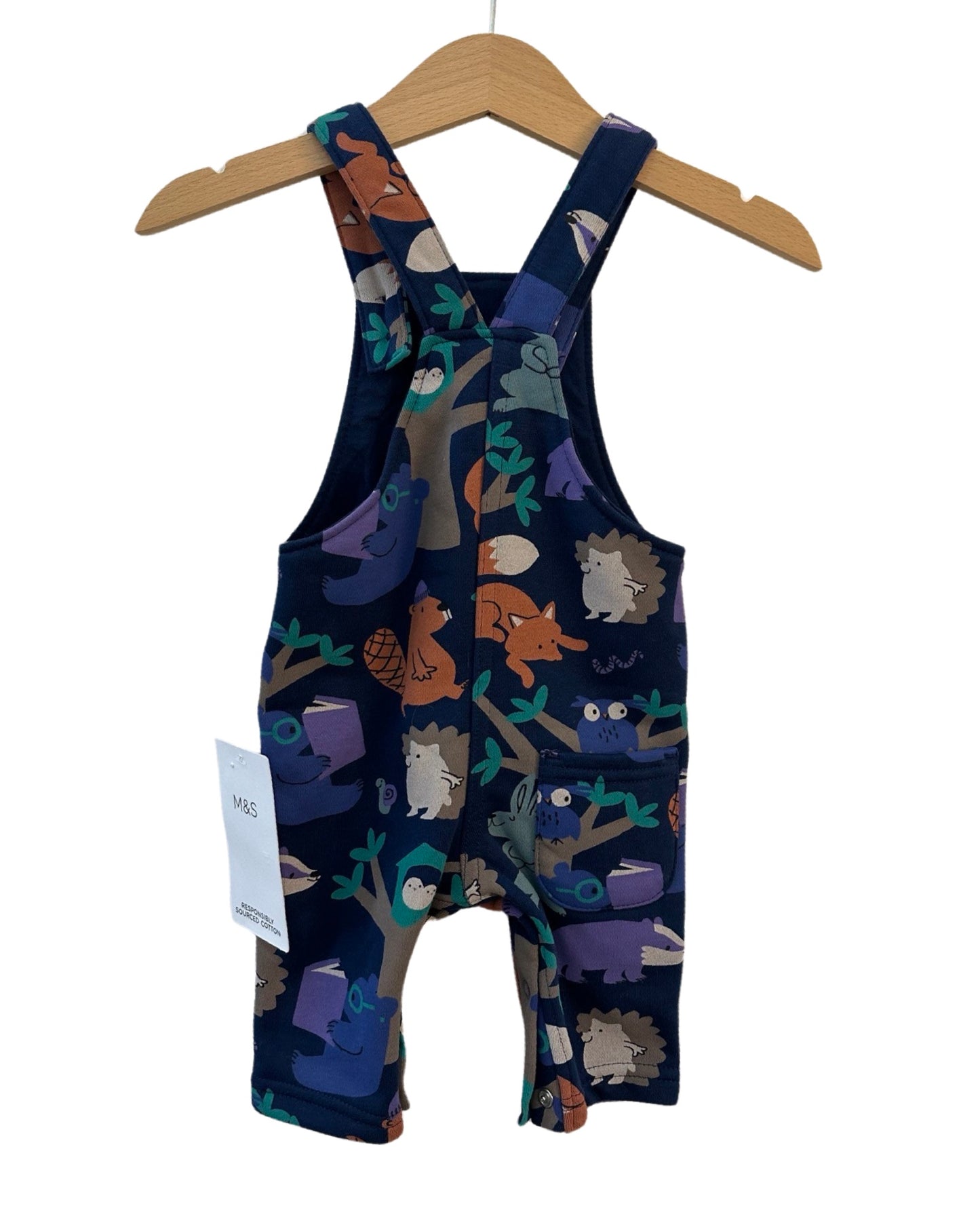 M&S printed navy dungarees (0-3mths)