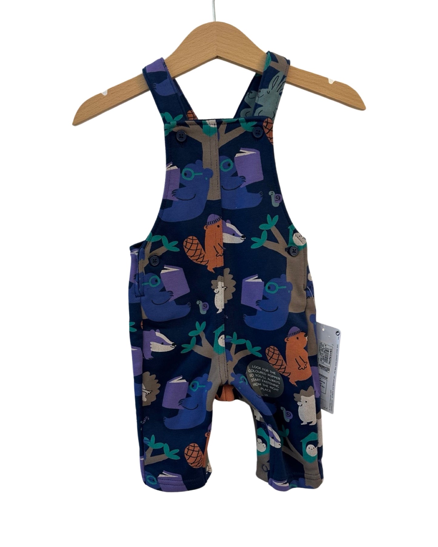 M&S printed navy dungarees (0-3mths)