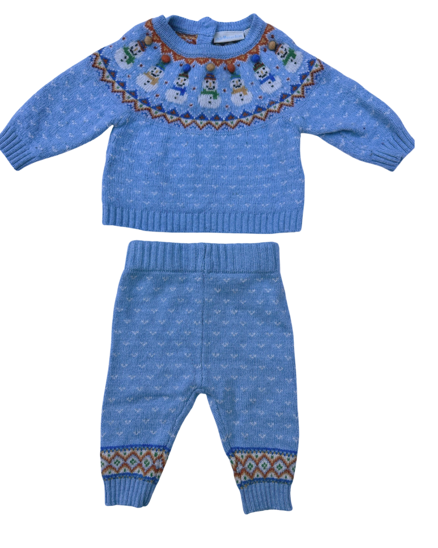 JoJo Maman Bebe Snowman Fair Isle Baby Knit Set (size 3-6mths)
