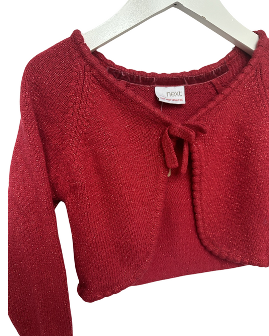 Next red glitter cropped cardigan (size 2-3yrs)