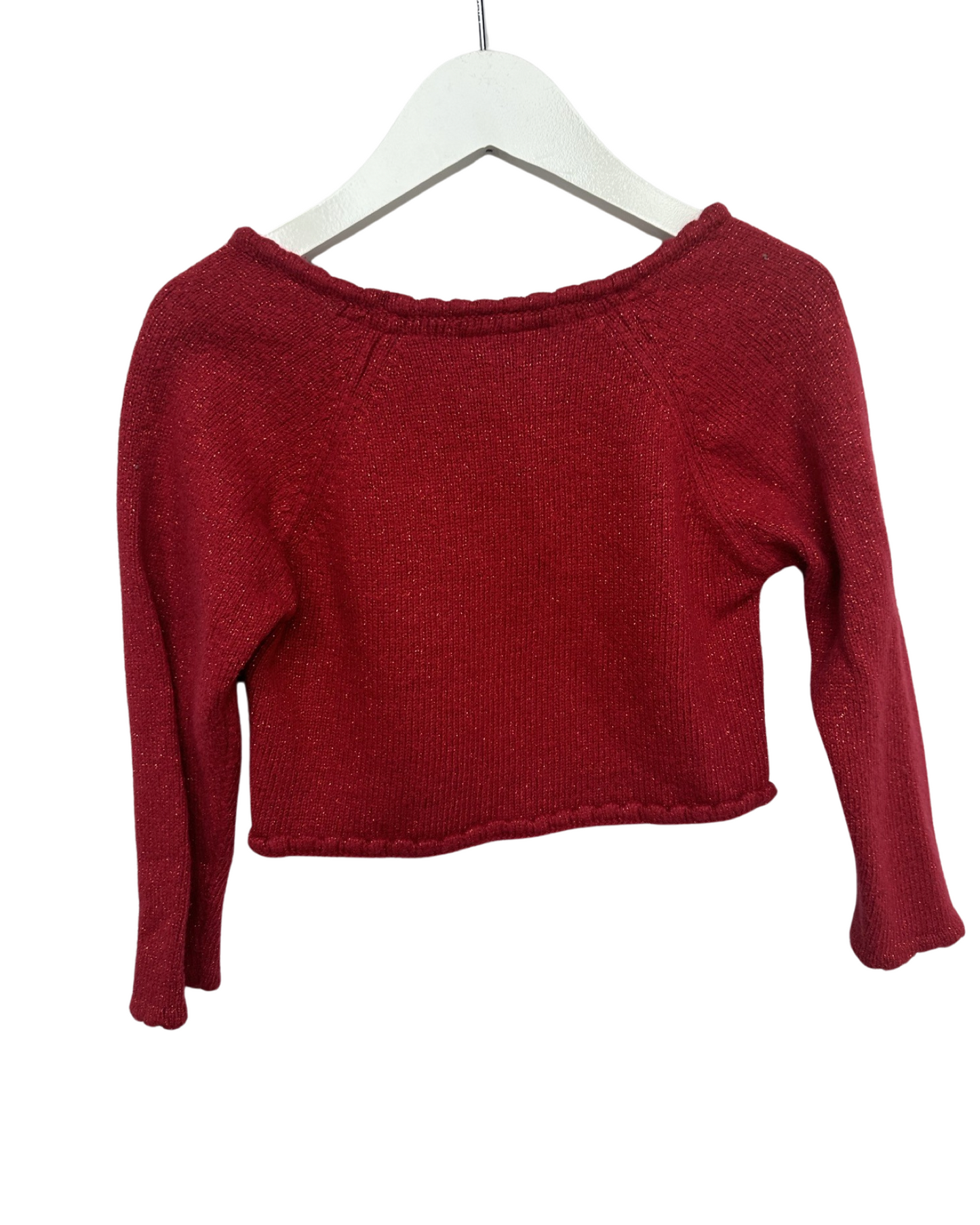 Next red glitter cropped cardigan (size 2-3yrs)