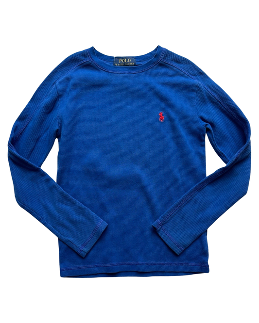 Ralph Lauren long sleeve blue waffle t shirt (7-8yrs)