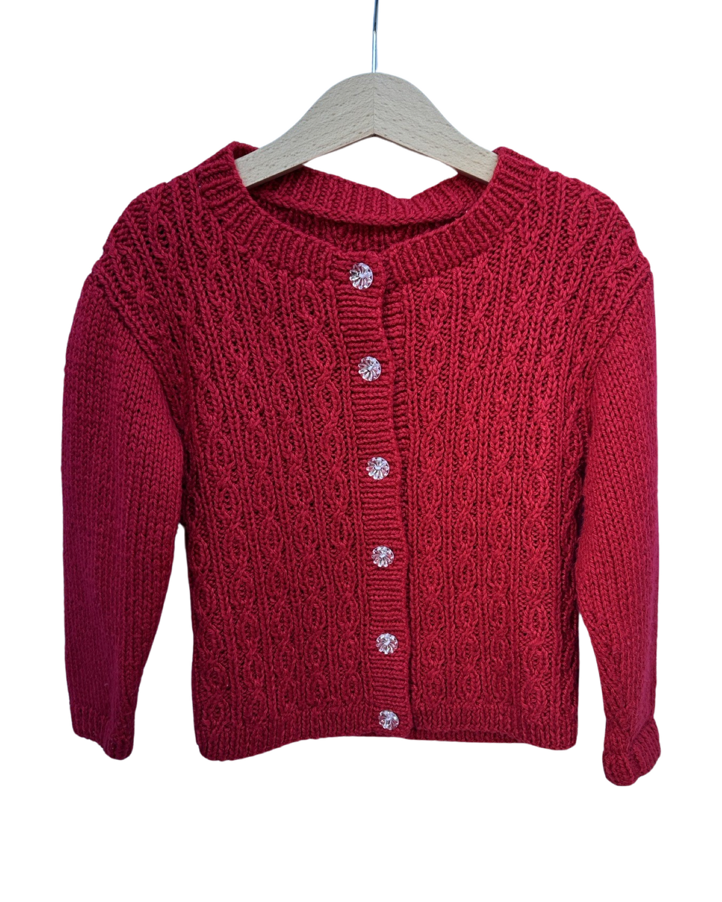 Handknitted red cardigan (size 3-4yrs)
